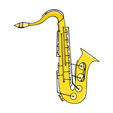 Color hand-drawn musical instrument - saxophone.