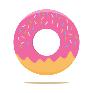 Pink Glazed Donut On White Background