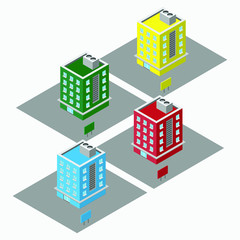 Isometric vector colorful apartments for sales