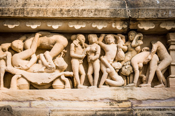 Detail of the famous indian Madhya Pradesh tourist landmark, Khajuraho, Madhya Pradesh, India,...