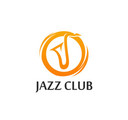 Logo for Jazz Club in golden color with Sax silhouette