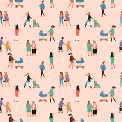 Fototapeta premium Happy Mothers Day. Vector seamless pattern with women and children.
