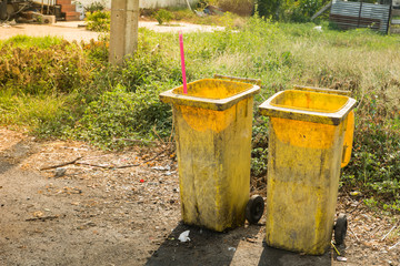 Trash Can big yellow, Garbage Bin by the side of the road in Thailand