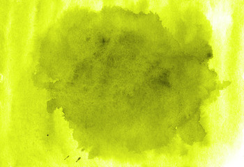 Yellow-green watercolor illustration, hand drawn image. Azure splash. Template background for design.