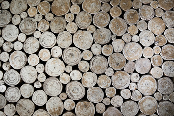 Wood cutted interior on wall close up background.