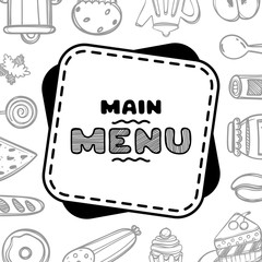 Hand drawn menu for cafe with food.