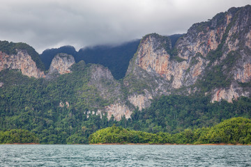 Landscape of a big mountain and lake whare fully with forest in tropical zone in Asia.