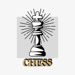 chess design with King piece over white background, black and white design. vector illustration