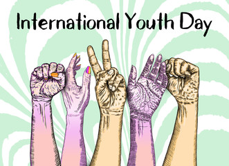 International Youth day design on annual 12 th August celebration. Hand drawn sketch concept. Vector.