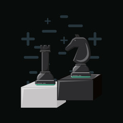 chess game design with pieces over black background, vector illustration