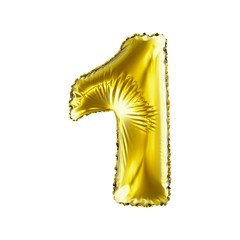 Number 1 one made of gold balloon isolated on a white background.