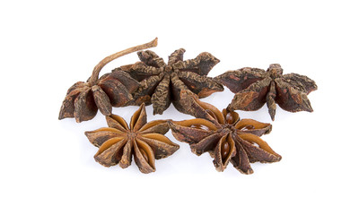 Chinese star anise spice fruits and seed isolated over the white background