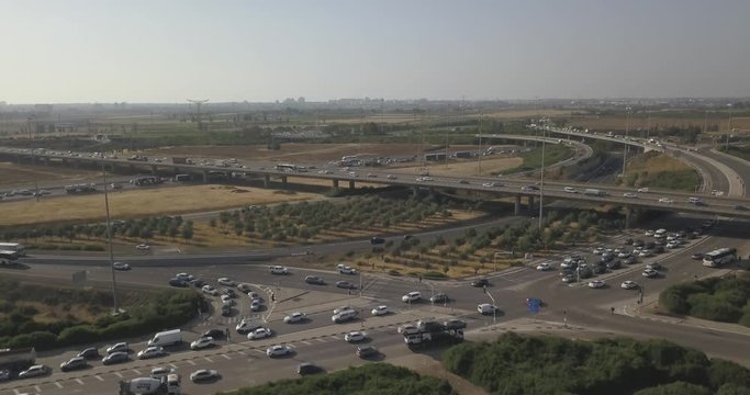 Huge road interchange (Kesem, Israel) 4k aerial drone footage / fast