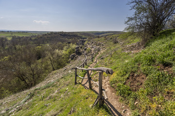 Wooden railing on a eco path