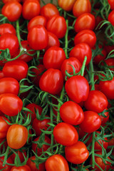 Close up fresh red cherry tomatoes in retail