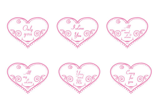 Fototapeta Hearts with love inscriptions, vector