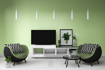 Smart TV in Living color full style interior. 3d rendering