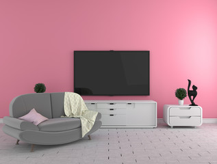 Pink room -Beautiful room, Empty room , Modern bright interior. 3D rendering