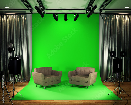Studio Big Modern Film Studio With Green Screen 3d