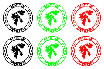 Made in Svalbard - rubber stamp - vector, Svalbard map pattern - black, green and red
