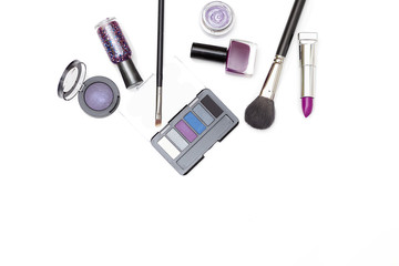 Сosmetic purple on white background. Copy space