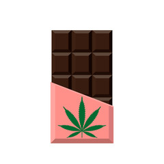 Chocolate Bar with marijuana leaf. Narcotic sweets. Isolated vector illustration on white background.