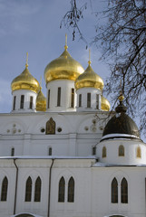 Kremlin in Dmitrov town, Moscow region, Russia. Famous historic town, popular landmark. Color winter photo.