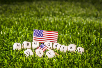 Memorial Day word and american flag