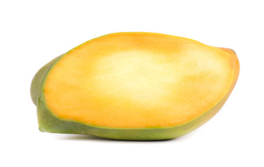Mango fruit, cubes and mango slices, isolated on a white background