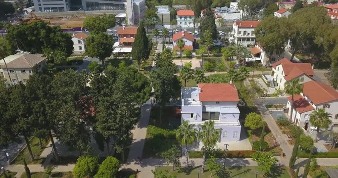 Tel Aviv Sarona market aerial drone footage 4k