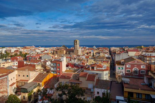 View of the old Spanish town Malgrat de Mar from the hill