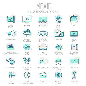 Collection of movie thin line icons