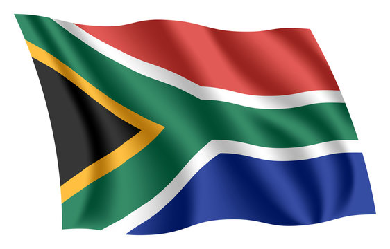 South Africa flag. Isolated national flag of South Africa. Waving flag of the Republic of South Africa (RSA). Fluttering textile south african flag.