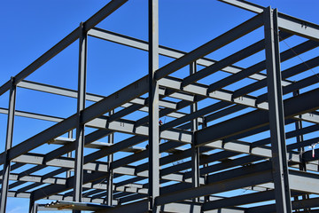 Steel framework of new commercial building under construction.