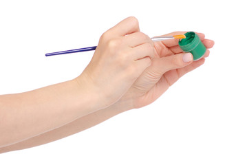 Brush for drawing in a hand with paint painting
