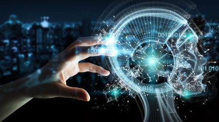 Businesswoman using digital artificial intelligence interface 3D rendering