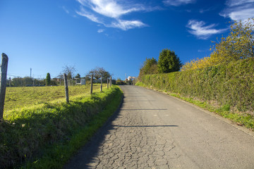 Photo of a landscape with road, blue sky and sunlight