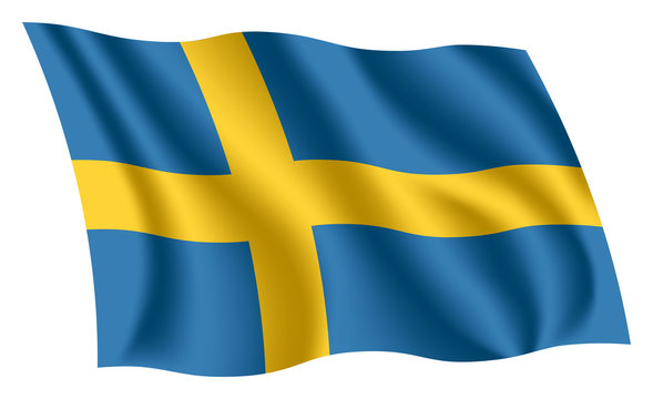 Sweden flag. Isolated national flag of Sweden. Waving flag of the Kingdom of Sweden. Fluttering textile swedish flag.