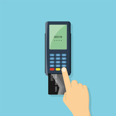 Payment by credit card using POS terminal. Vector illustration i