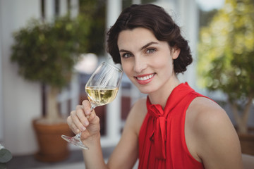 Portrait of beautiful woman having wine