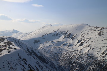Mountain range with Ďumbier and Chopok peaks in Low Tatras, Slovakia