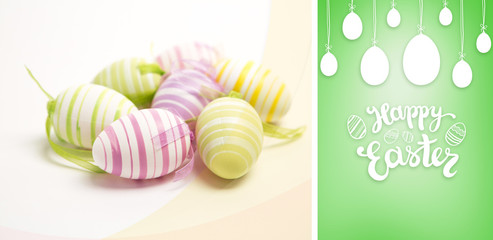 happy easter graphic against green vignette