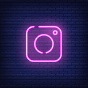Photographic Camera Neon Sign Pink Photographic Equipment On Brick Wall Night Bright Advertisement Vector Illustration In Neon Style For Social Media And Mobile Application Stock Vector Adobe Stock