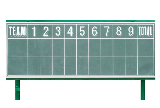 Retro Grren baseball scoreboard isolated on white background