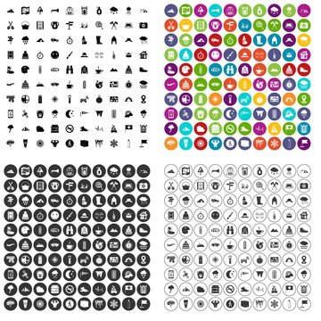 100 mountaineering icons set vector in 4 variant for any web design isolated on white
