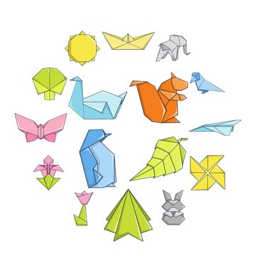 Origami icons set. Carrtoon illustration of 16 origami vector icons for web
