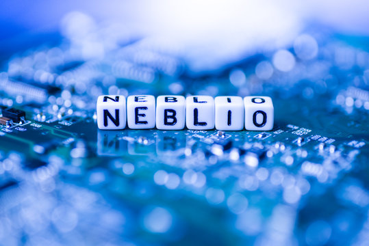 Word NEBLIO formed by alphabet blocks on mother cryptocurrency