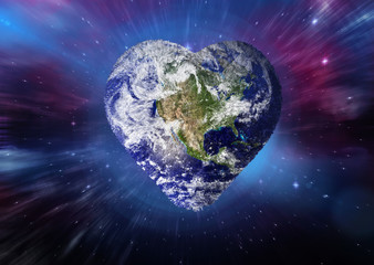 Heart shaped earth against outer space