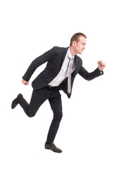 Businessman running forward isolated on white background