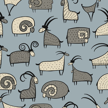 Goats and rams, seamless pattern for your design
